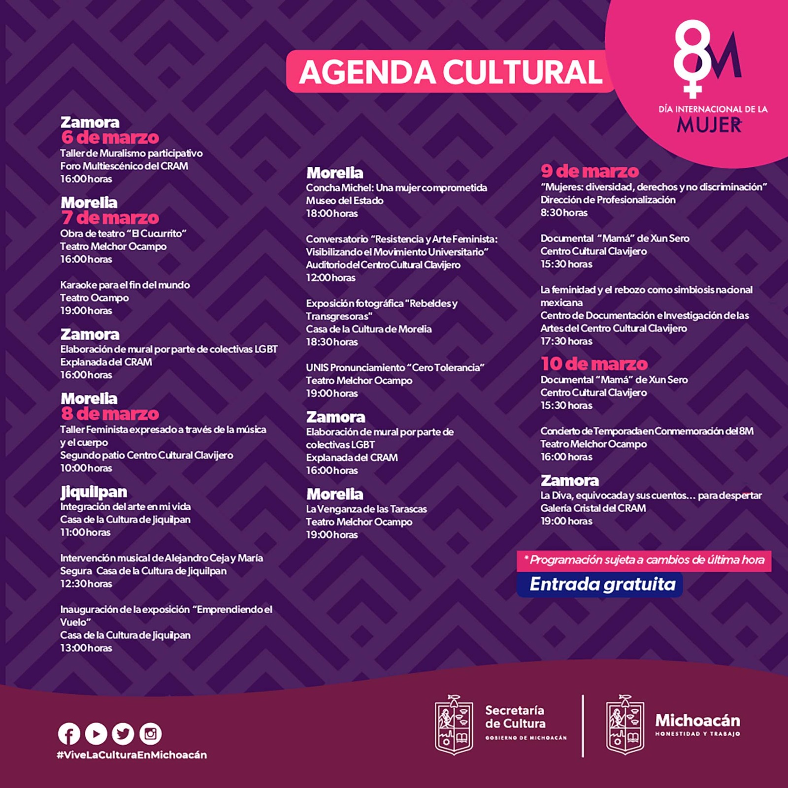 Cultura Presenta Secum Agenda Cultural Por El 8m 